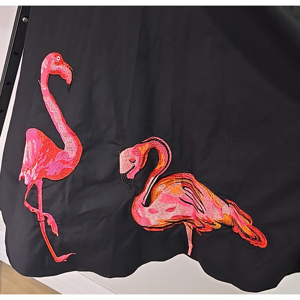 NWT Embroidered Fit Flare Dress XL Black Pink Flamingo Rockabilly Retro Novelty
